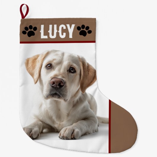 Personalized Dog Photo & Name | Christmas Stocking Grote Kerstsok (Voorkant)
