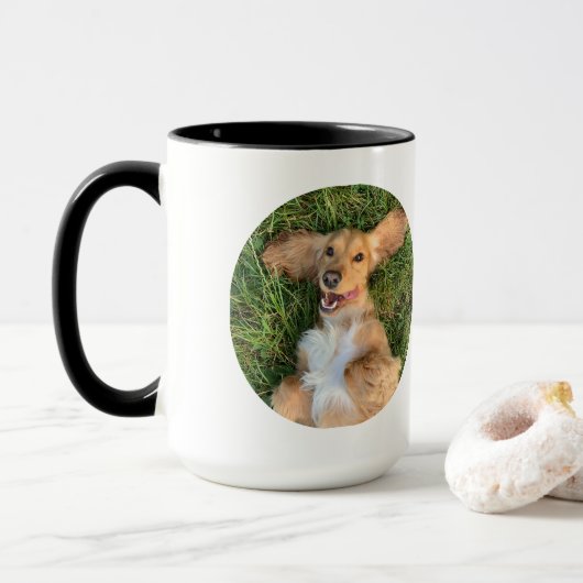 Personalized Dog Photo with Text | Custom Gift Mok (Met donut)