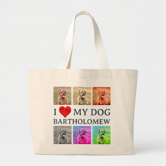 Personalized Dog Pop Art Pet Lover Gift Grote Tote Bag (Voorkant)