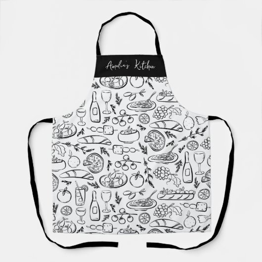 Personalized Dolce Vita Food Pattern Black White Schort (Voorkant)