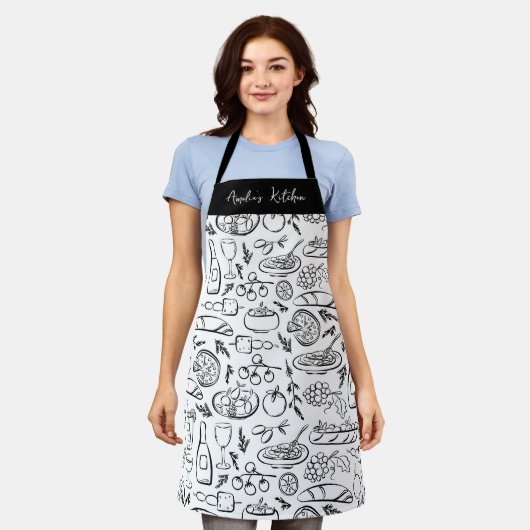 Personalized Dolce Vita Food Pattern Black White Schort (Gedragen)