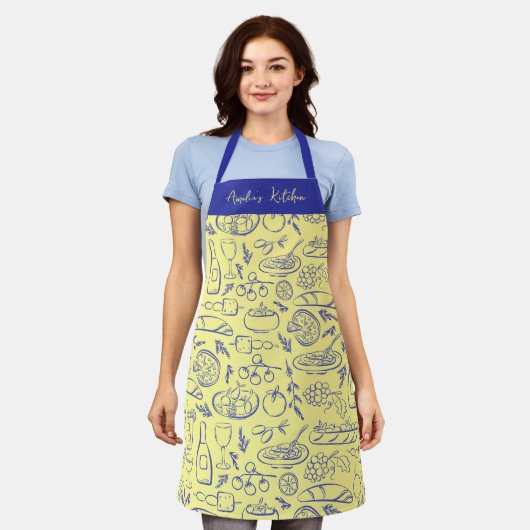 Personalized Dolce Vita Food Pattern Blue Yellow Schort (Gedragen)