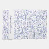 Personalized Dolce Vita Italian Food Drawings Blue Theedoek (Horizontaal)