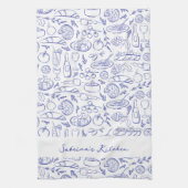 Personalized Dolce Vita Italian Food Drawings Blue Theedoek (Verticaal)