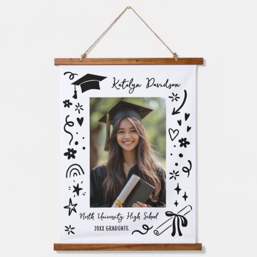 Personalized Doodle Graduation Keepsake Photo Hangend Wandkleed (Voorkant)