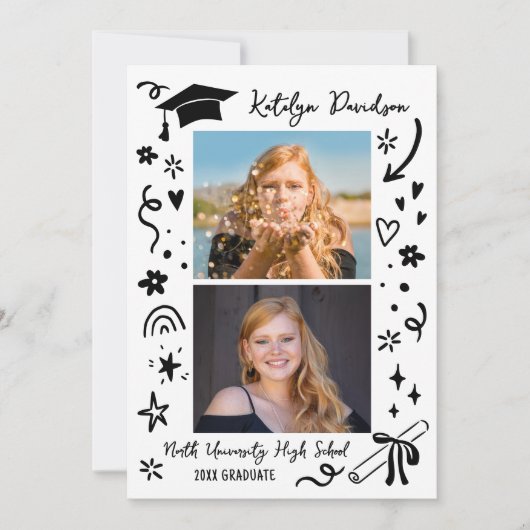 Personalized Doodle Graduation Photo Announcement (Voorkant)