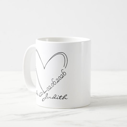Personalized doodle heart wedding  koffiemok (Voorkant links)