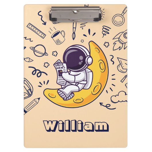 Personalized Doodle Space Planets Back to School Klembord (Voorkant)