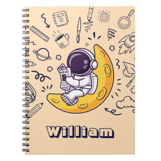 Personalized Doodle Space Planets Back to School Notitieboek (Voorkant)