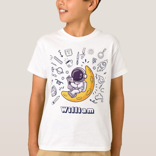 Personalized Doodle Space Planets Back to School T-shirt (Voorkant)
