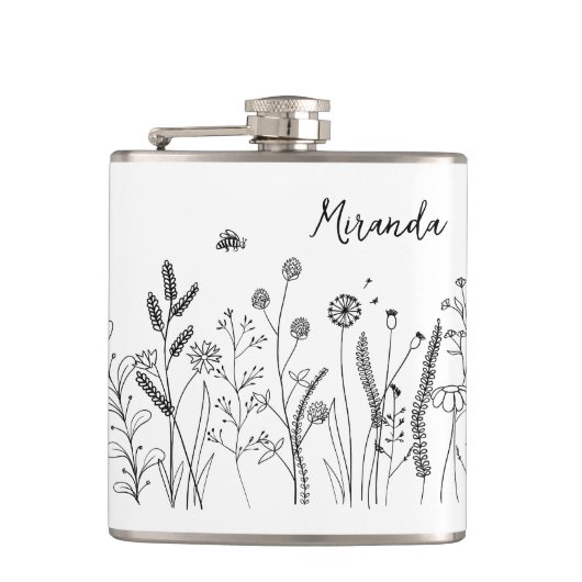 Personalized Doodle Wild Plants Vinyl Wrapped Flas Heupfles (Voorkant)
