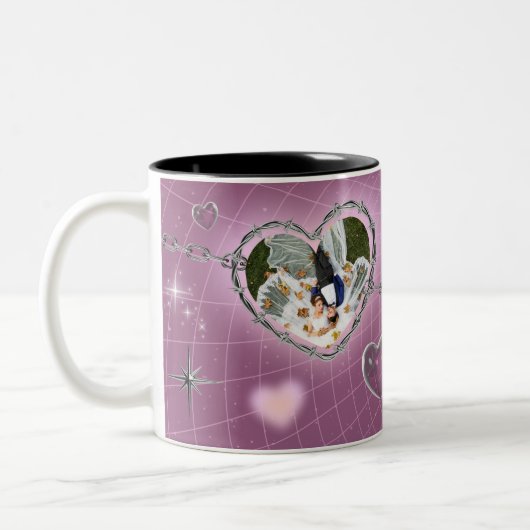 Personalized Double Heart Couple Photo Tweekleurige Koffiemok (Links)