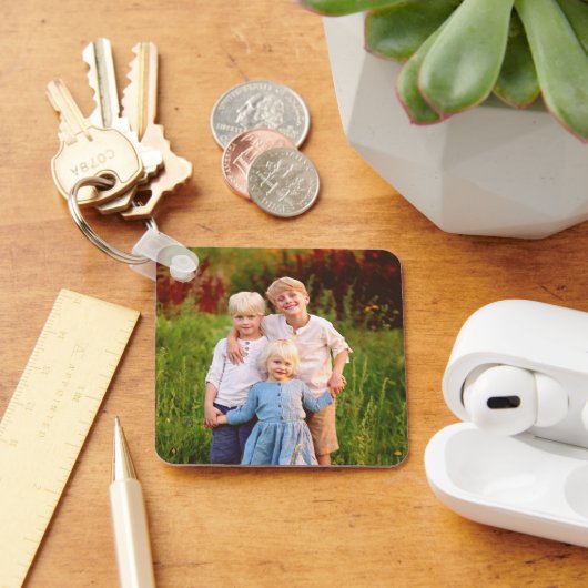 Personalized Double Sided 2 Photo of Kids Family Sleutelhanger (Bureau)