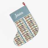 Personalized  Double Sided Quirky Sardine Design Grote Kerstsok (Achterkant (Hangend))