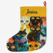 Personalized  Double Sided Whimsical Cat Design Grote Kerstsok (Achterkant)