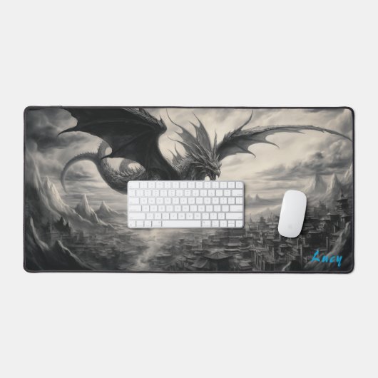 Personalized Dragon over Chinese City Desk Mat (Keyboard & Muis)