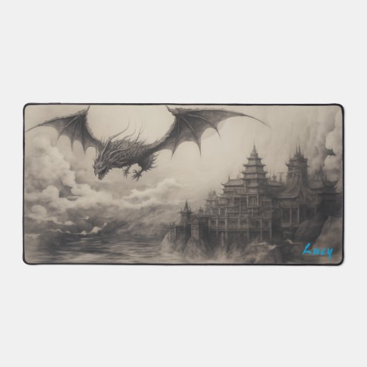 Personalized Dragon over Chinese City Desk Mat (Voorkant)