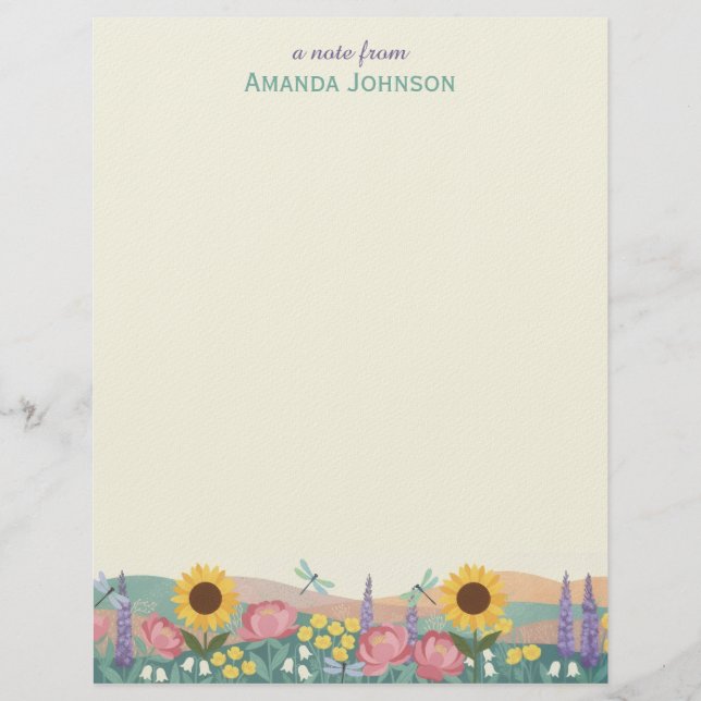Personalized Dragonfly Flower Field Custom Name Briefhoofd (Voorkant)