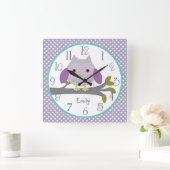 Personalized Dreamland Owl Nursery Clock Vierkante Klok (Huis)