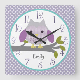 Personalized Dreamland Owl Nursery Clock Vierkante Klok