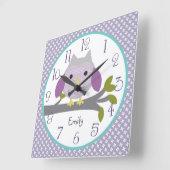 Personalized Dreamland Owl Nursery Clock Vierkante Klok (Hoek)