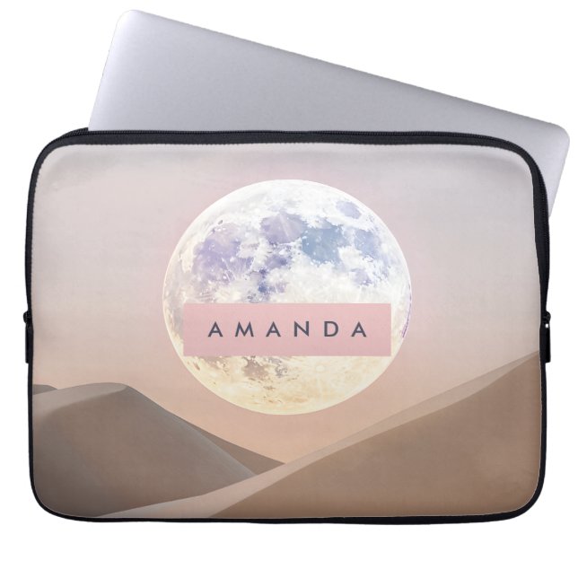 Personalized Dreamy Full Moon Over Desert  Laptop Sleeve (Voorkant)