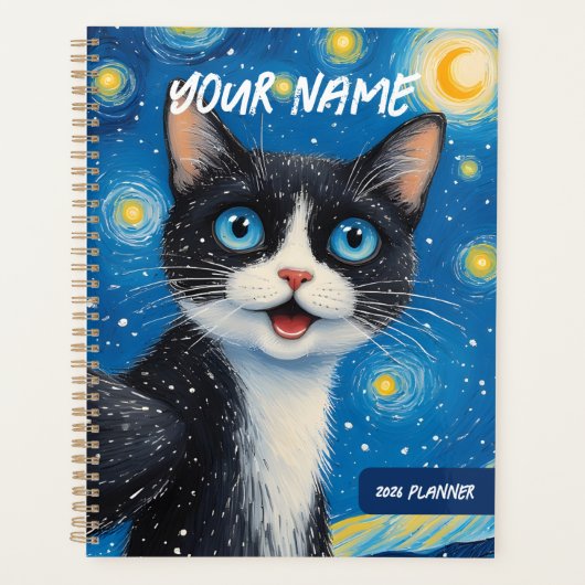 Personalized Dreamy Moon Cat Starry Night Planner (Voorkant)