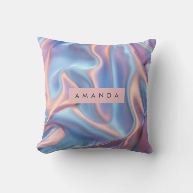 Personalized Dreamy Pastel Iridescent Satin Waves  Kussen (Voorkant)