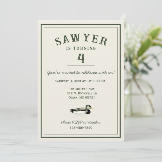 Personalized Duck Birthday Invitation Kaart (Staand voorkant)