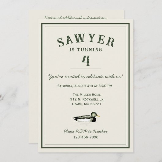 Personalized Duck Birthday Invitation Kaart (Voorkant / Achterkant)