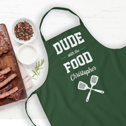 Personalized Dude with the Food Green Grilling Schort
