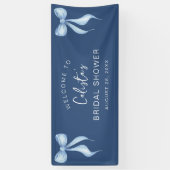 Personalized Dusty Blue Bow Welcome Bridal Shower Spandoek (Verticaal)