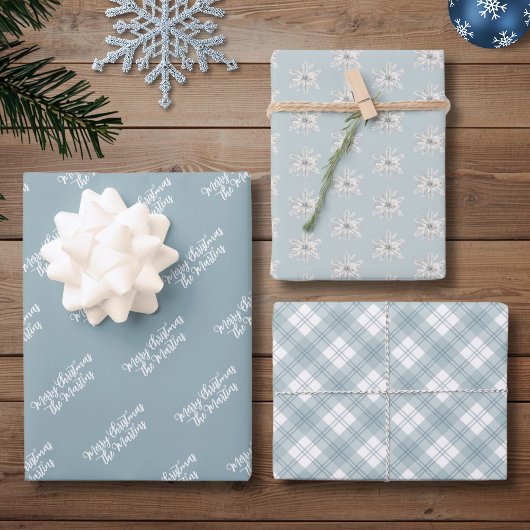 Personalized Dusty Blue Christmas Inpakpapier Vel
