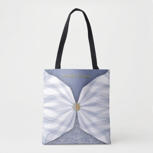 Personalized Dusty Blue Jewel Textile Illusion Tote Bag (Voorkant)
