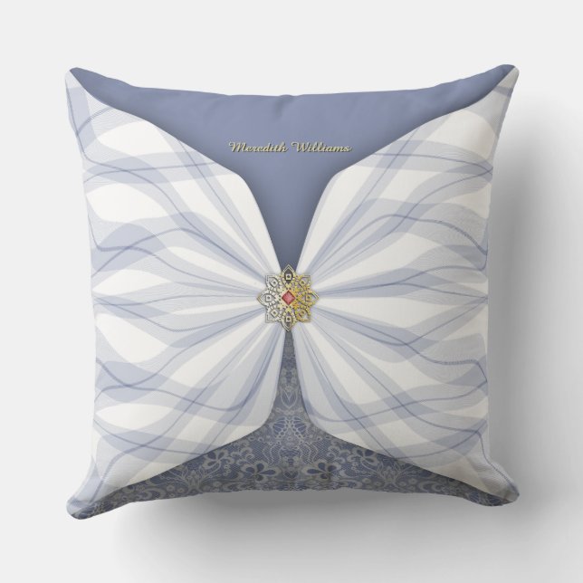 Personalized Dusty Blue Textile Illusion Kussen (Achterkant)