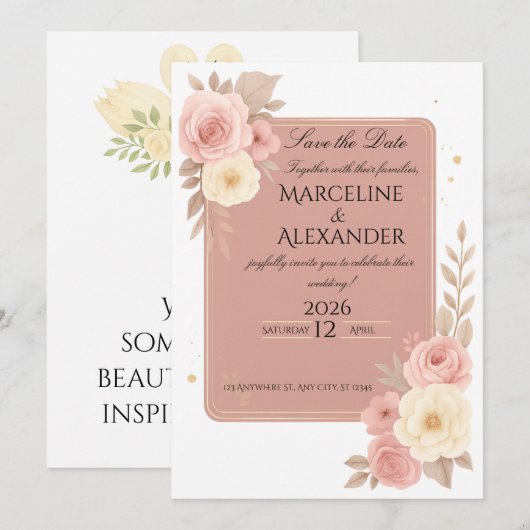 Personalized Dusty Rose Invitation Kaart (Voorkant / Achterkant)