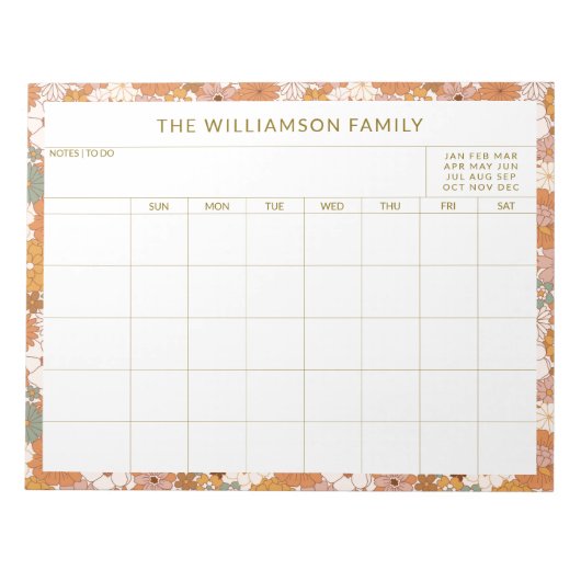Personalized Earthy Floral Family Planner Calendar Notitieblok (Voorkant)