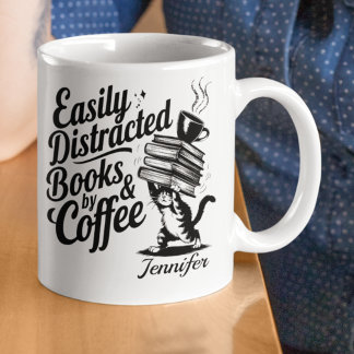 Personalized Easily Distracted By Books & Koffiemok
