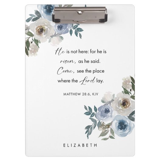 Personalized Easter Bible Verse Floral Christian Klembord (Voorkant)