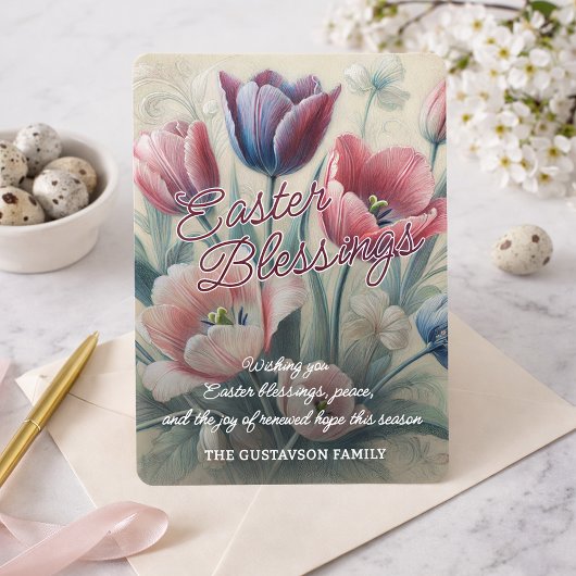 Personalized Easter Blessings Tulips Floral Card Feestdagenkaart