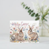 Personalized Easter Bunnies And Floral Watercolor Briefkaart (Staand voorkant)