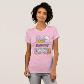 Personalized Easter Bunny Name Pastel Bow T-shirt (Voorkant volledig)