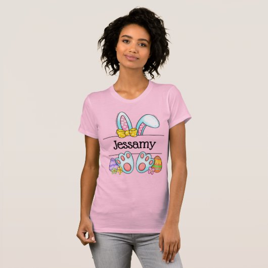 Personalized Easter Bunny Name Pastel Bow T-shirt (Voorkant volledig)