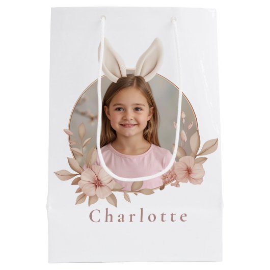 Personalized Easter Bunny Photo Gift Bag Medium Cadeauzakje (Achterkant)