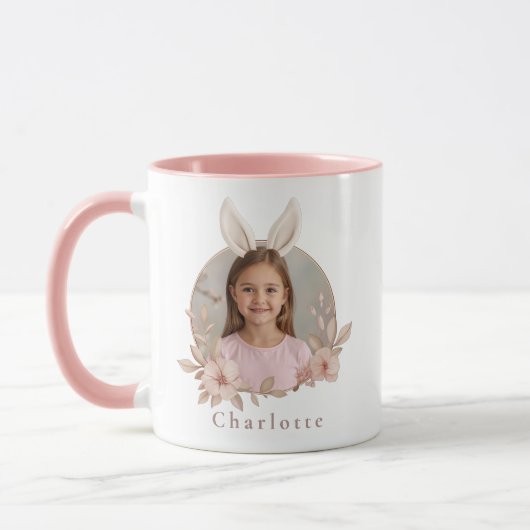Personalized Easter Bunny Photo Pink Accent Mug Mok (Links)