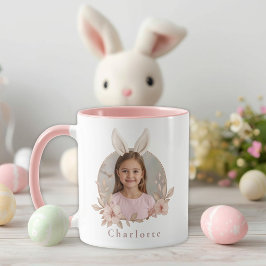 Personalized Easter Bunny Photo Pink Accent Mug Mok