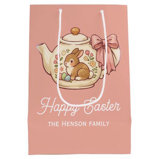 Personalized Easter Bunny Teapot Floral  Medium Cadeauzakje (Achterkant)