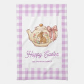 Personalized Easter Bunny Teapot Gingham Family Theedoek (Verticaal)