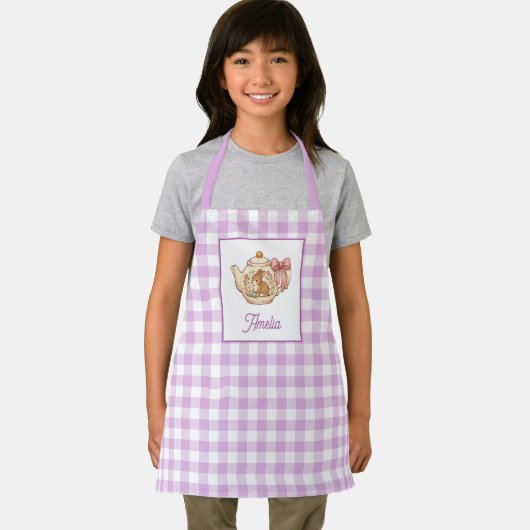 Personalized Easter Bunny Teapot Gingham Name Schort (Insitu)