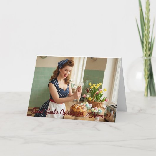 Personalized Easter Pin-Up Retro Greeting Card Bedankkaart (Voorkant)